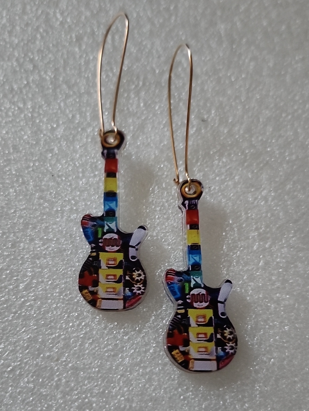 Hand Crafted Multicolor Guitar Dangle Earrings